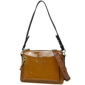 Chloé Chloe logo shoulder bag, enamel, crossbody, leather, brown, women's